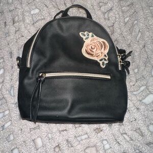 T-Shirt & Jeans Black Backpack with Rose Embroidery